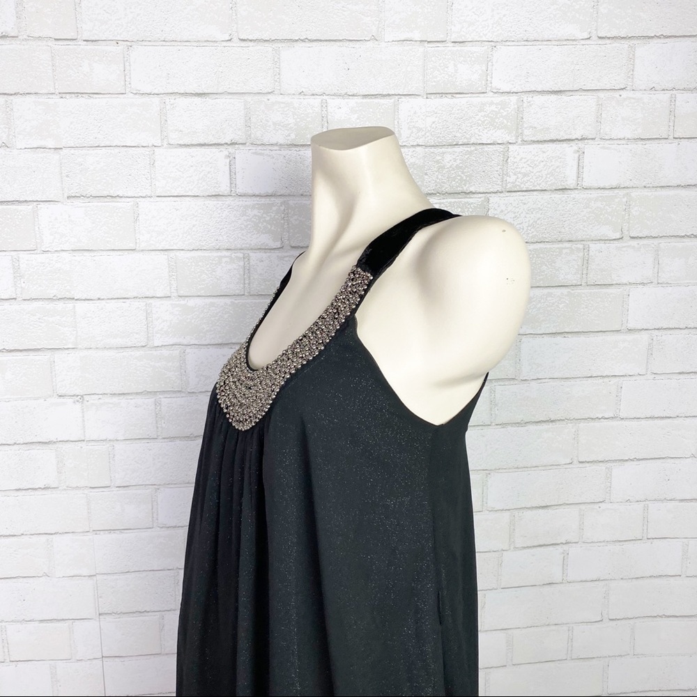Miss ME Beaded Neckline Chiffon Lace Back Dress - Picture 13 of 13